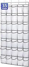 35Pockets Large Mesh Pockets Over The Door Shoe Rack, Hanging Shoe Organizer for Closet Hanging Shoe Rack Holder Hanger with 4 Metal Hooks -White