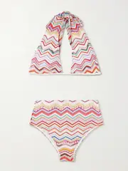 [Missoni] Missoni - Mare Metallic Crochet-knit Halterneck Bikini - Red - IT38 IT 38 Red