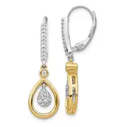 Solid 14k Two-tone Oval Cluster Simulated CZ LeverbacK Earrings