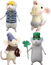 Needle Felting Starter Kit,4 Sets Needle Felting Kit, Cute Mice Needle Felting Starter Kit, Funny Animal Toys Felt Kit with Tools, for Adults Kids Beginners