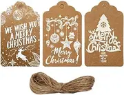 Rstigiker 150 Pieces Christmas Tags Paper Tags Brown Tags Christmas Red Gift Tags with String Label Tags Gift Wrapping Price Tags Biodegradable Wrapping Paper White Christmas Wrapping Accessories