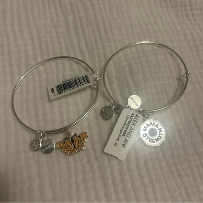 Alex & Ani Mama Strong & Butterfly Silver Bracelets nwt