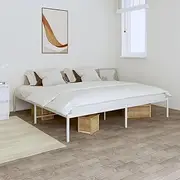 Metal Bed Frame King Size, Heavy Duty Steel Slat Support with Under Bed Storage Space, Platform Base for Bedroom Beds, White 183x203 cm