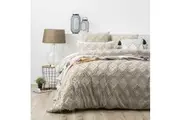 Park Avenue Medallion Super King Quilt Cover Vintage Washed Tufted Cotton Stone