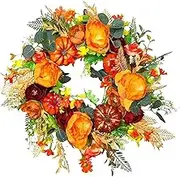 20 Inch Fall Wreath Harvest Festival Wreaths Autumn Wreath with Pumpkin Flower Leaf Thanksgiving Wreath for Farmhouse Fall Front Door Decorations 50cm (Carton) One Size