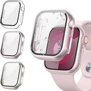 [Tensea] [3Pack for Apple Watch Screen Protector Case Series 9 8 7 41mm, iWatch Protective Face Cover, Tempered Glass Film Hard PC Bumper for Women Men, Ultra-Thin Guard (41 mm, Clear/Pink/Starlight)