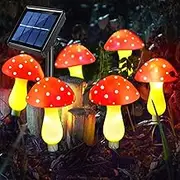 New Upgraded Waterproof Solar Mushroom Lights Outdoor Decor, 8 Modes for Garden Pathway Landscape Yard Easter Pathway Halloween Xmas Decorations, Set of 6 Red