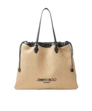 large drawstring tote bag One size Natural/black/light gold