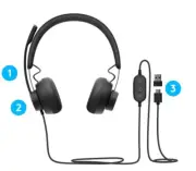LOGITECH ZONE WIRED HEADSET USB-C connection plus a USB-A adapter (included)