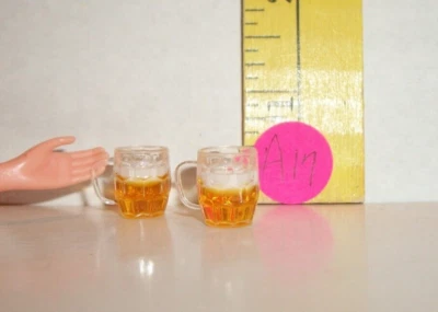 DOLLHOUSE MINIATURE HANDMADE SET OF 2 BEERS BEER DRINKS IN MUGS NO DOLL A17
