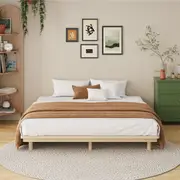 Oikiture Bed Frame Queen Double King Single Wooden Bed Base Timber Floating Beds