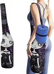 JKLQWH Purple Black Goth Spooky Printed Yoga Mat Bag Long Tote with Pockets for Your Yoga Accessories Exercise Yoga Mat Carrier Holder Multi-Functional Storage Bag Holds Most Pilates Mats