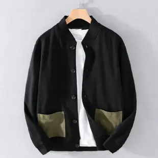 【巴黎精品】棉麻外套休閒夾克-工裝針織寬鬆棒球領男外套a1bu75