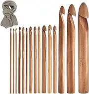 15Pcs Bamboo Crochet Hooks Set, 3mm to 25mm Diameters, nitting Needles Knit Craft Set, Wooden Knitting Needle Kit for Giant Chunky Yarn Carpet Scarf Bulky Wool Roving Weaving ...