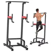 Power Tower Pull Up Bar Dip Station for Home Gym Adjustable Height Red