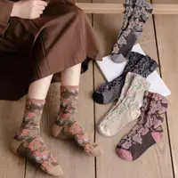 在飛比找ETMall東森購物網優惠-襪子女花紋韓國春秋冬復古棉襪子
