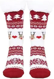 [Ramona Lippert] House Socks, Cuddly Socks, Christmas Cottage Socks, Christmas Socks, Non-Slip Socks, Lined, One Size, 35-41, Perfect for the Cold Season, red, 35-41