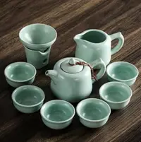 在飛比找樂天市場購物網優惠-茶具 開片汝窯茶具套裝陶瓷功夫茶具套裝冰裂蓋碗家用茶壺茶具
