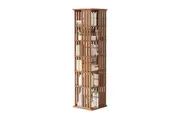 360 Rotating Bookshelf Bamboo Storage Display Rack Shelving in Dark Wood