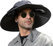 [Generic] Wide Brim Solar Fan Hat - UPF 50+ Bucket Beach Hat with Solar Fan | Breathable Fishing Sunhat for Hiking Beach Cycling Traveling Fishing Black