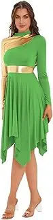 [Loodgao] Women's Color Patchwork Long Sleeve Asymmetric Lyrical Dance Dress Praise Liturgical Dancewear
