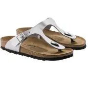 Birkenstock Gizeh Slide Sandal Leather Cork Metallic Silver Womens 8-8.5 (EU 39)