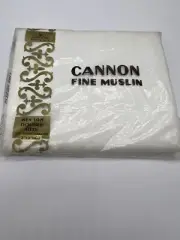 VTG Cannon White Fine Muslin Double 81x108 Flat Sheet 100% Cotton 2 Pillow Cases