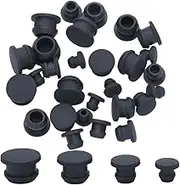 GORGECRAFT 32PCS 4 Sizes Silicone Stoppers for Salt and Pepper Shakers 13/64 9/32 23/64 7/16 Inch Black Salt Plug Slot Stopper Replacement Bottle Caps Reusable Round End Cap Corks for Bottles