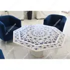 Lapis Lazuli Work White Marble Inlay Table Top Handmade Luxury Dining Table Top.