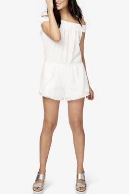 RACHEL Rachel Roy Off-The-Shoulder Layered Crepe Romper White Size L MSRP$129