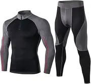 [Abigprofit] Mens High Collar Winter Thermal Underwear Thermo Long Johns Shirt Leggings Warm Compression Underwear 91504 91312 Grey XL