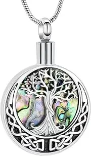 DOTUIARG Tree of Life Urn Necklaces for Ashes Stainless Steel Shell Tree of Life Moon and Star Cremation Jewelry for Ashes Memory Jewel