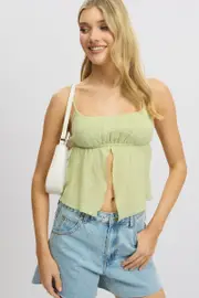 Green Cami Top Open Front Textured - Size 16XL, Women's Cami