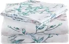 JSD White Blue Floral Printed Sheet Set Queen Size, 4 Piece Botanical Microfiber