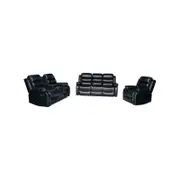 3+2+1 Seater Seater Finest Black Leatherette Recliner Feature Console LED Light Ultra Cushioned