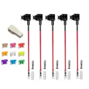5 Pack 12V 24V Add-a-Circuit Low Profile Mini Fuse Tap, 16 AWG Piggy Back Bla...
