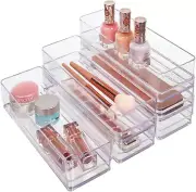 Clear 6-Piece Stackable Drawer Organizer Set | Makeup & Office Storage Bins