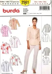 New Burda Sewing Pattern 2561 Long Sleeved Collared Shirt Cotton, Flannel 8-20