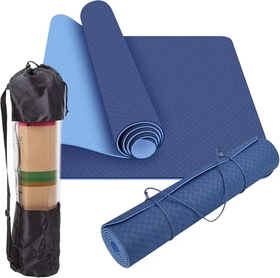 Topyoga 8MM TPE Yoga Mat Exercise Fitness Eco Friendly Non Slip Dual Layer +C...
