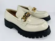 Gucci Jeanne GG Logo Chain Cordovan Lux Moc Toe Platform Loafers Size EU 40