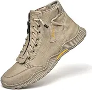 [CROSSBABY] Men's Hand-Sewn Lace Up Ankle Shoe,Fashion Retro Hiking Boot Premium Leather Zip Desert Boots, Sand, 8.5