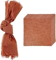 uxcell 6Pcs Handmade Cloth Napkins, 16.5x16.5 Inch Cotton Napkins with Fringe Square Rustic Table Napkin for Wedding Party Dinner Table Decor Bridal Shower, Dark Orange
