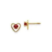 Finest Gold 3 mm 14K Yellow Gold Madi K Garnet Birthstone Heart Earrings, Pair