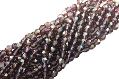 100 Amethyst Luster Faceted Fire Polished Glass Beads 4MM