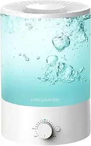 MEGAWISE Cool Mist Humidifiers for Babies, Bedroom, Nursery, Home and Office | Super Quiet Ultrasonic Vaporizer, Large Top-Refill 3.5L, Essential Oil Diffuser, Auto Off, Easy Clean