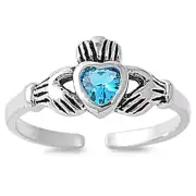 Heart Solitaire Claddagh Blue Simulated .925 Sterling Silver Toe Ring
