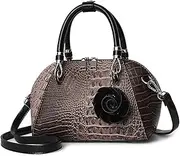 [NICOLE & DORIS] NICOLE&DORIS Women Handbags Crocodile pattern handbag Retro Shoulder Bags Two Zippers Crossbody Bag for Ladies PU Leather Bag With Petal Pendant