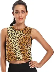 [ODAWA] Leopard Skin Womens Sleeveless Crop Tops Athletic Running Tank Tops