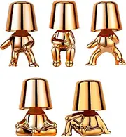 Brabola Thinker Lamp Collection, Cordless Table Lamp Bedside Touch LED Mr Gold Statue Lamp Battery Operated Nightstand Night Light Cute Desk Lamp Decor for Bedroom, Living Room, Office (5 Pack)