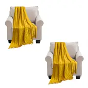 SOGA 2X Mustard Textured Knitted Throw Blanket